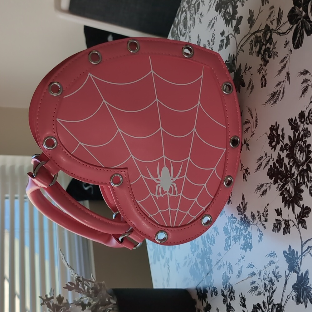 Pink Heart Shaped Spider Handbag